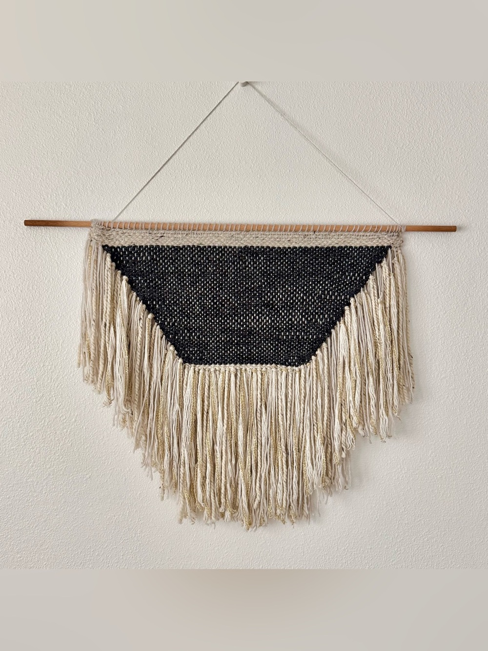 Handwoven Black and Cream Woven Wall Hanging